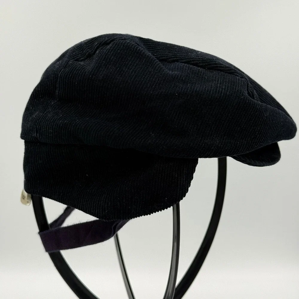 Vintage Navy Blue Corduroy Flat Cap‎ Toddler Size 19 Ear Flaps Newsboy Hat USA